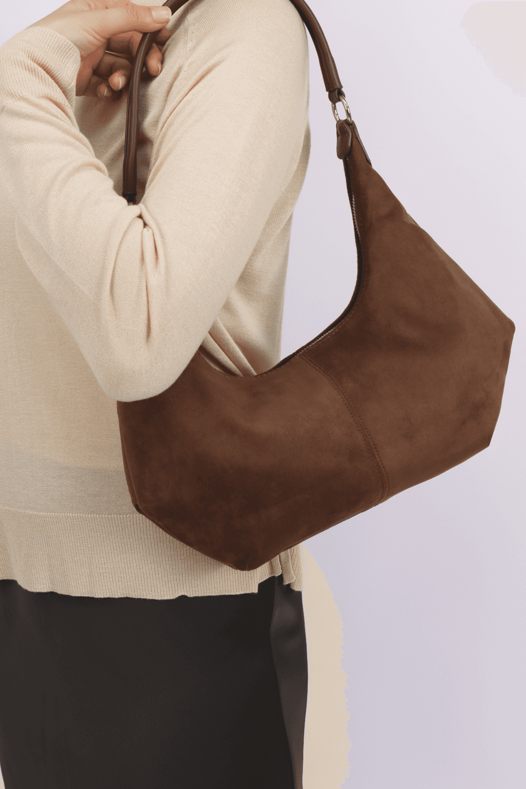Suede moon shoulder bag