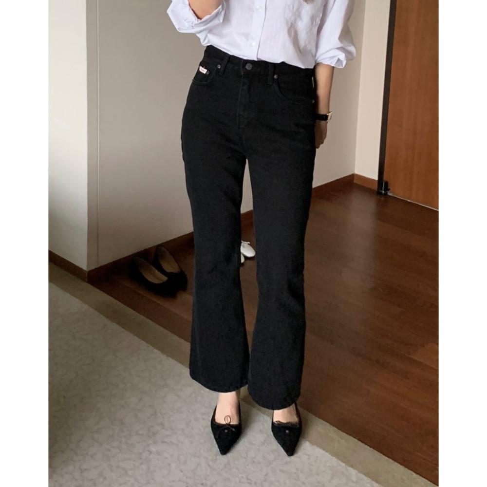 founders 파운더스 블랙 버킨 플레어 데님 세미 부츠컷 팬츠