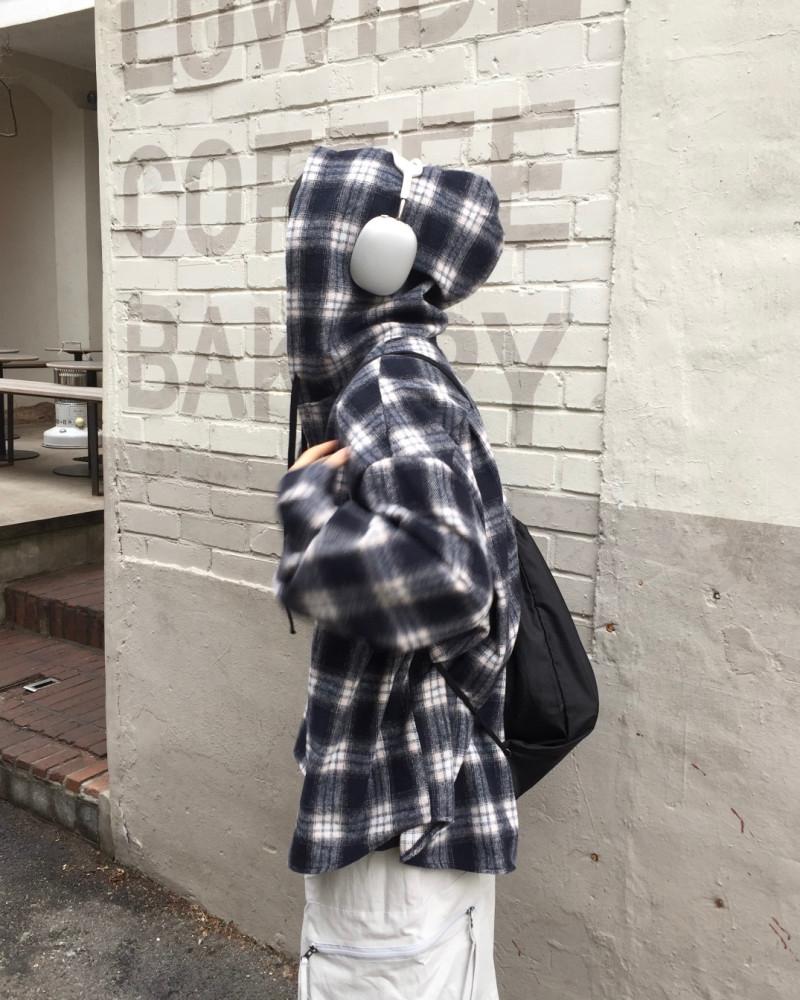 슬릿 후디 체크 셔츠