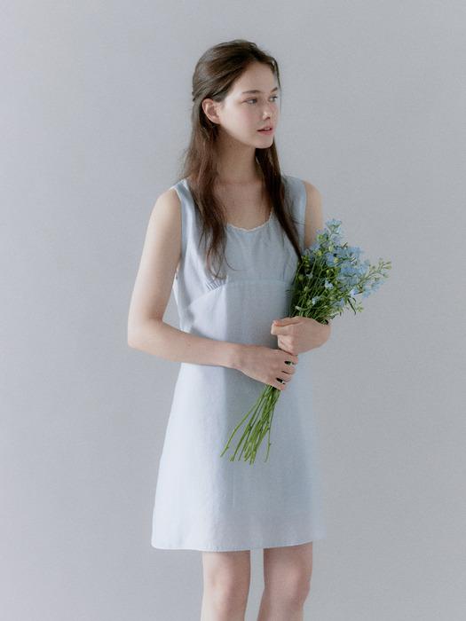 Shirring Lace Dress - blue