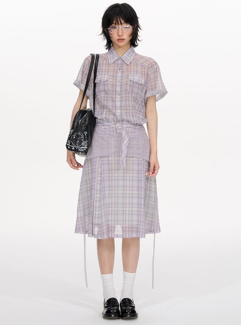 Check Chiffon Two-Piece Long Skirt Set