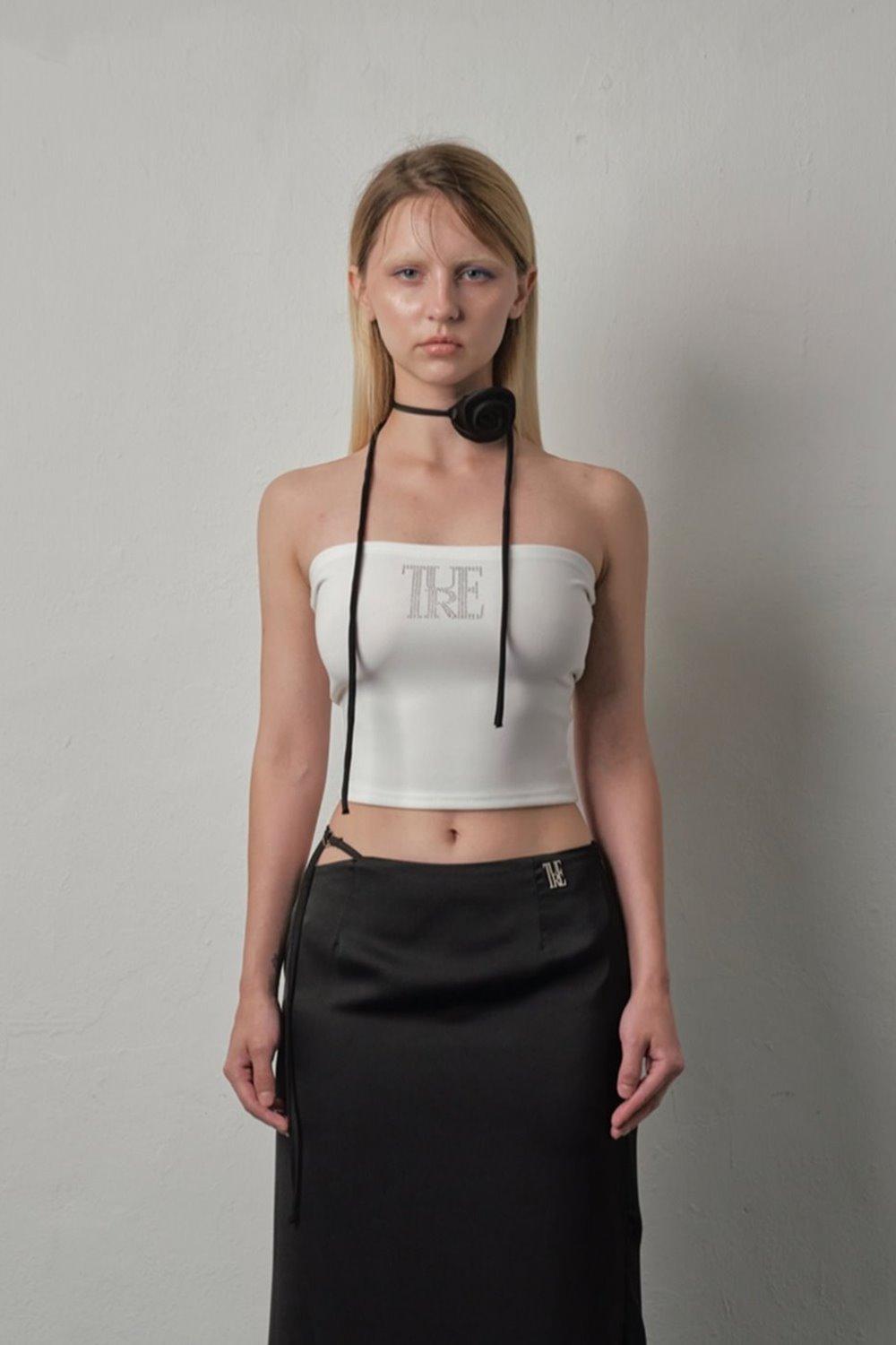 swarovski point tube top white