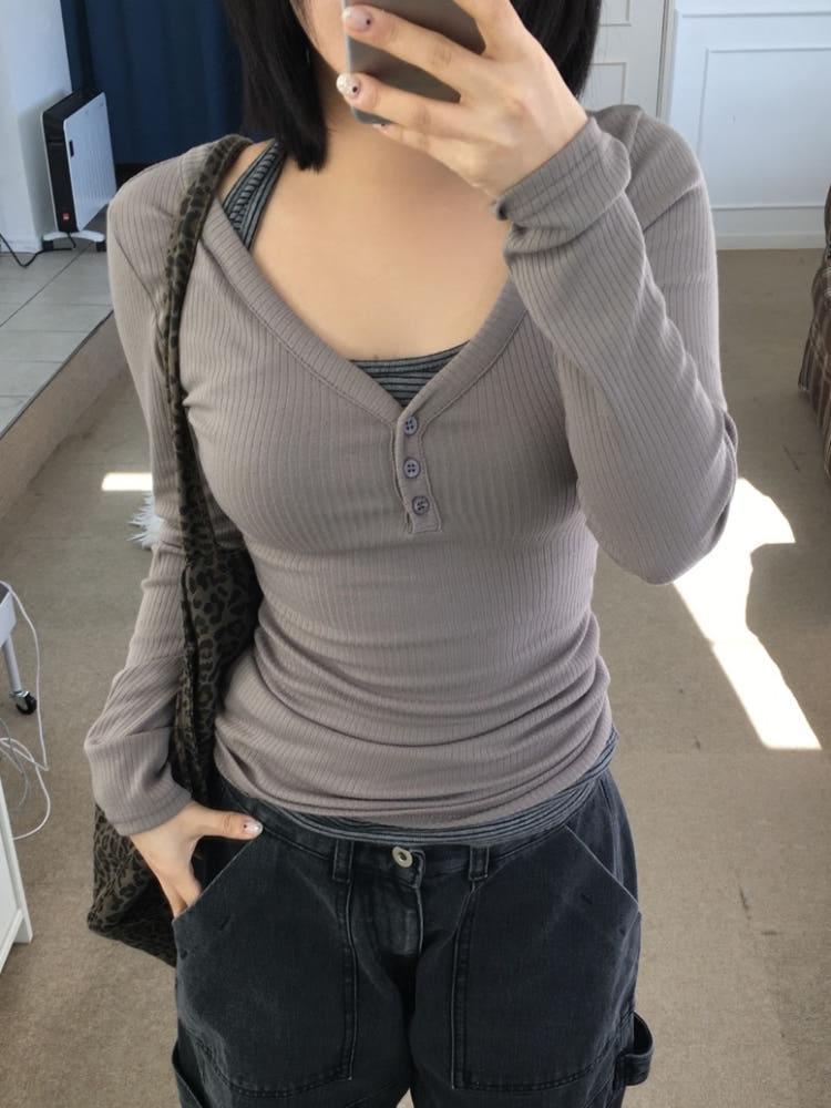 스냅 골지 티 [3color]