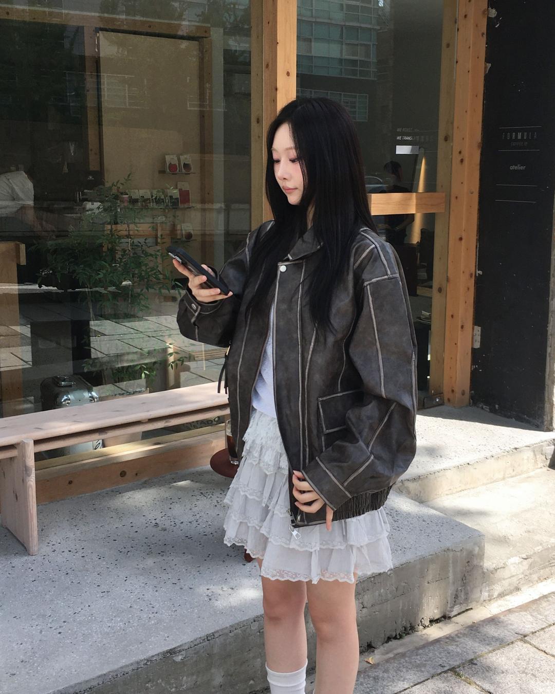 워싱 빅포켓 레더자켓