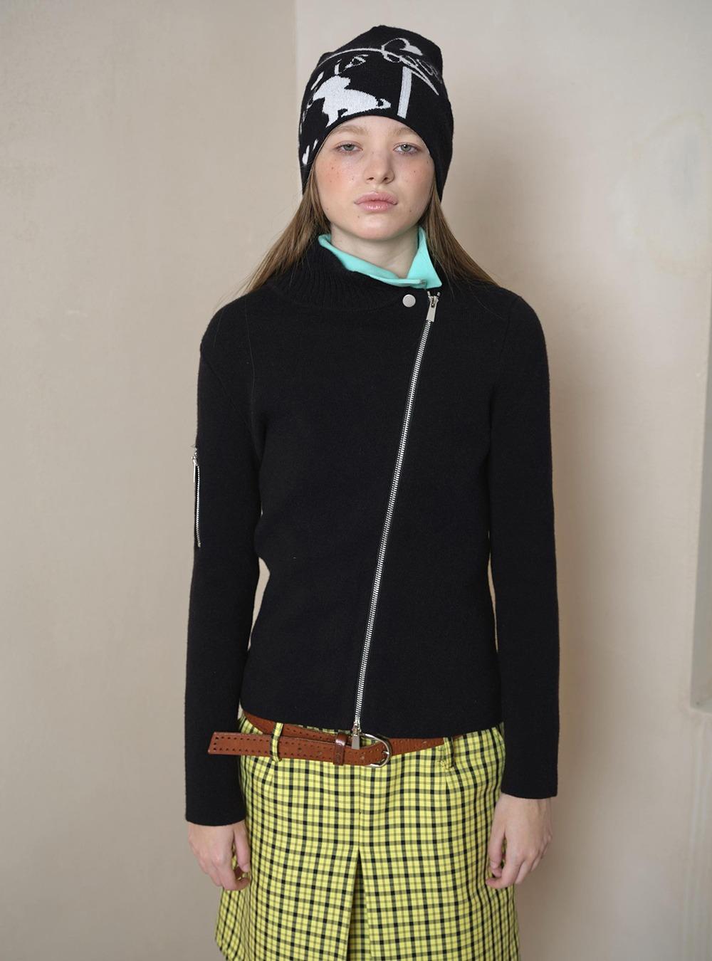 Double Zipper High Neck Button Cardigan (2color)