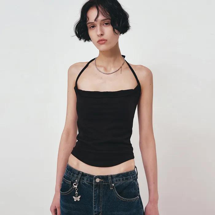 SLIM HALTER SLEEVELESS_BLACK