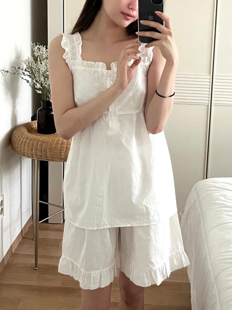 (원피스/ 상하세트) 012 프릴 화이트 파자마