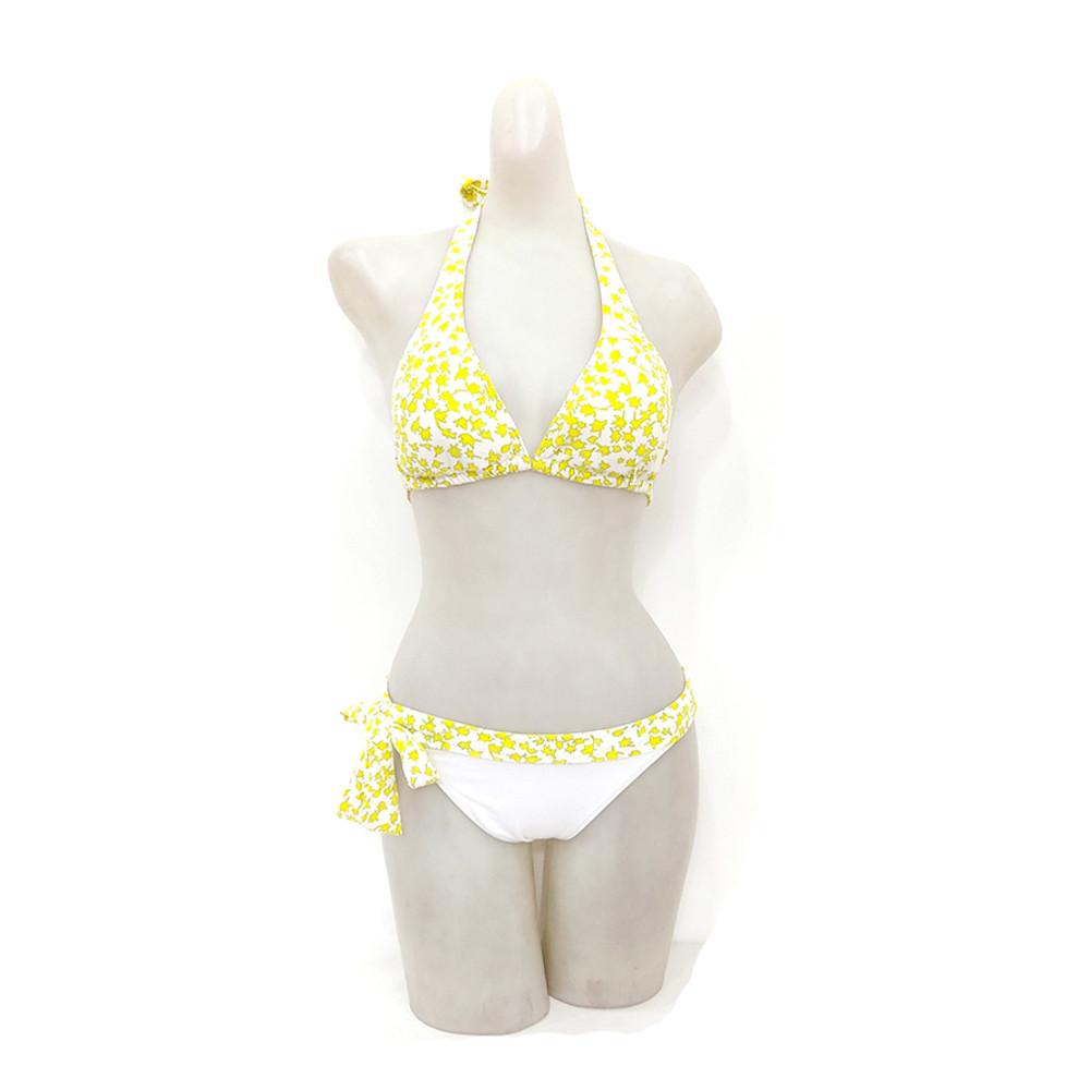 아싸마켓 , 옐로우화이트비키니,리본홀터넥수영복,23621