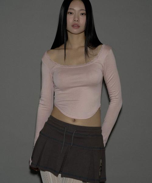 Mimi U-Line Lace Long Sleeve Top (Ash Pink)
