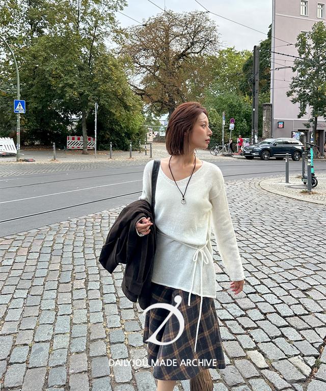 데일리쥬 [MADE] 베이키 체크 미디 스커트