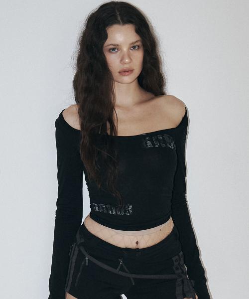 Elsie Deep Round-neck Long Sleeve Top (Black)