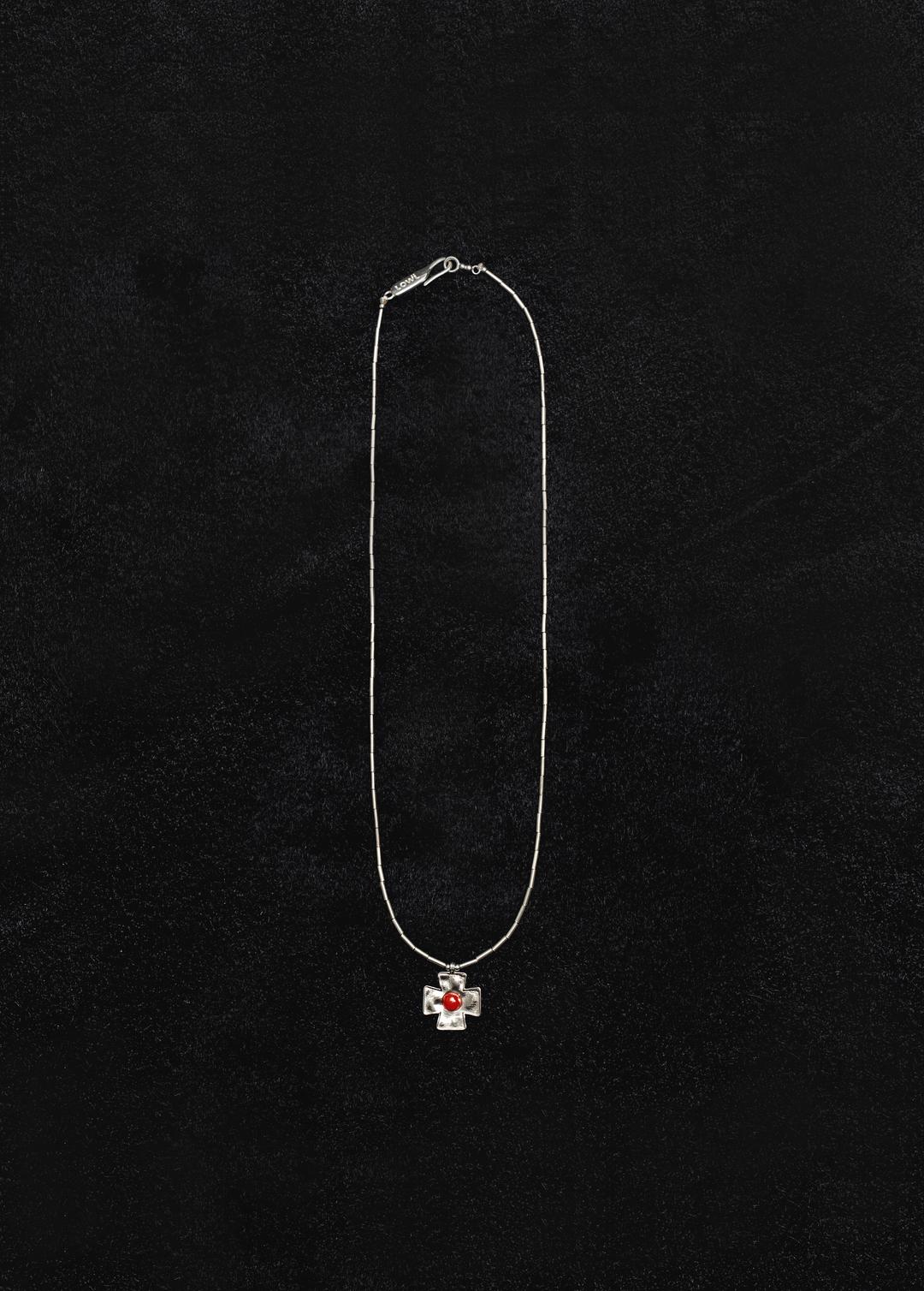 Red cross silver necklace