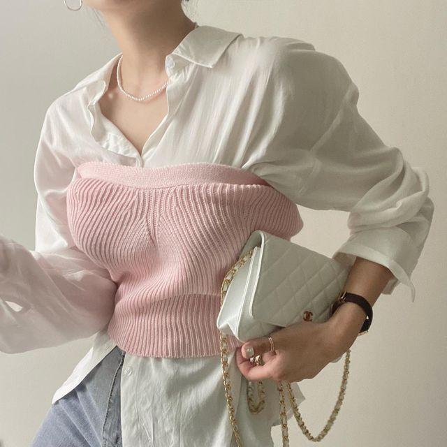 레이어드 스타일리쉬 사계절가능 니트탑 탑나시 탑 2col_무드글램