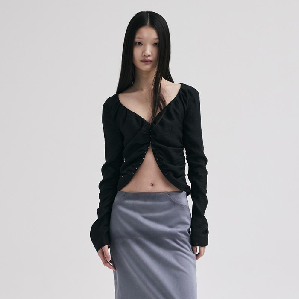 [PRE-ORDER] HOOK SHIRRING BLOUSE (BLACK)