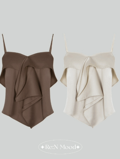 리앤무드 High-quality✨ 수입 여름 러플 프릴 끈나시 새틴 블라우스