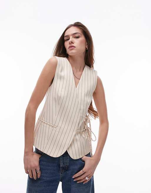 Topshop pinstripe tie side waistcoat in beige