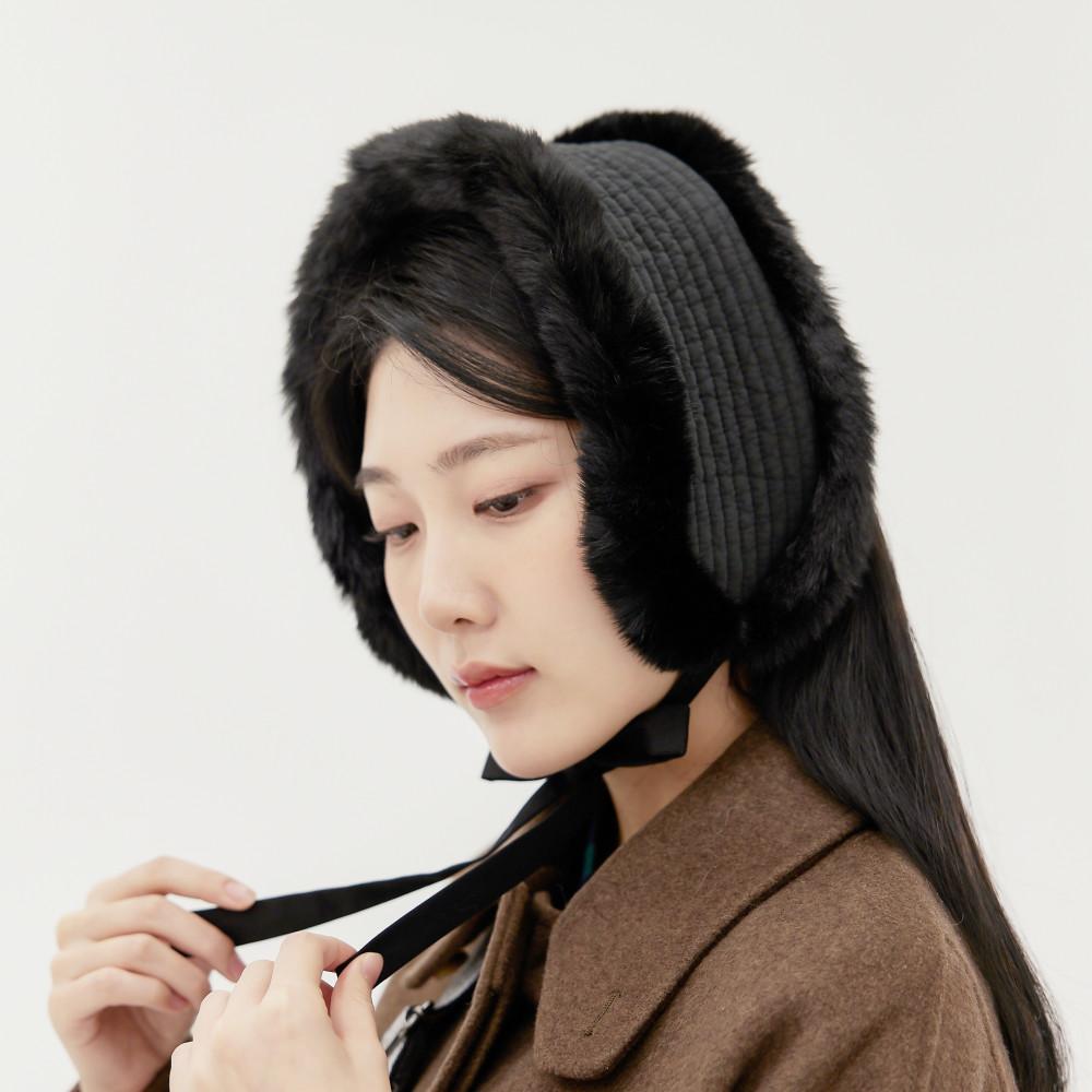 12월초 입고예정 명썸 [귀여운 아씨 밍크 볼끼] 블랙 면누비 에코퍼 넥워머 목도리 귀도리