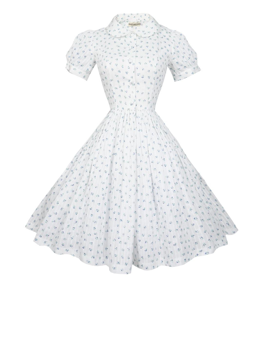 MTO - Amelie Dress Blue "Rosey Garden" Stripes