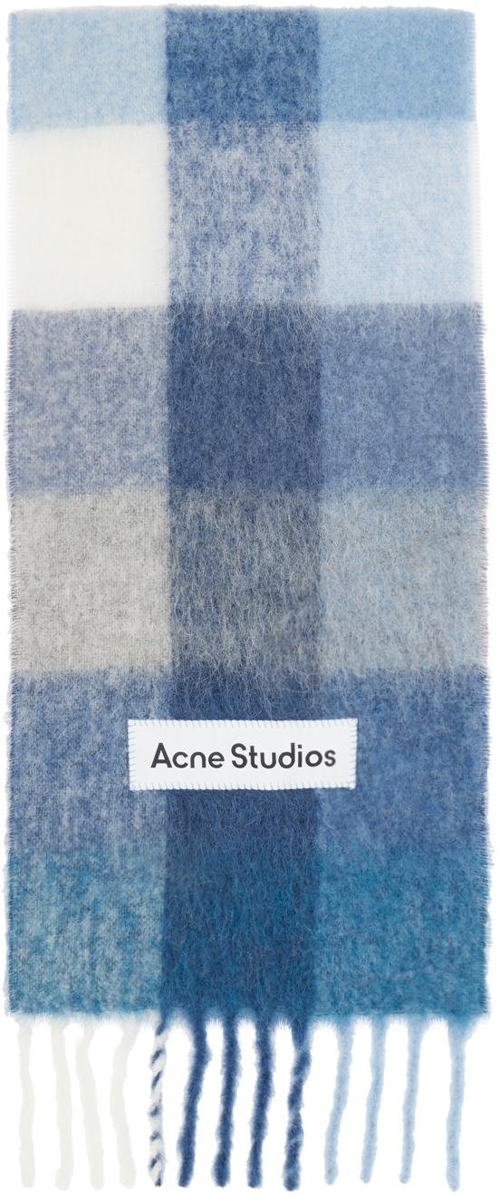 Blue Mohair Checked Scarf