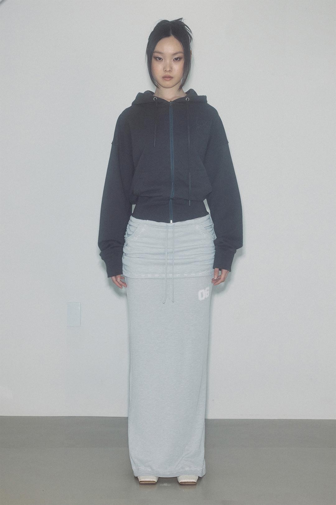 Shirring Layered Maxi Skirt Gray