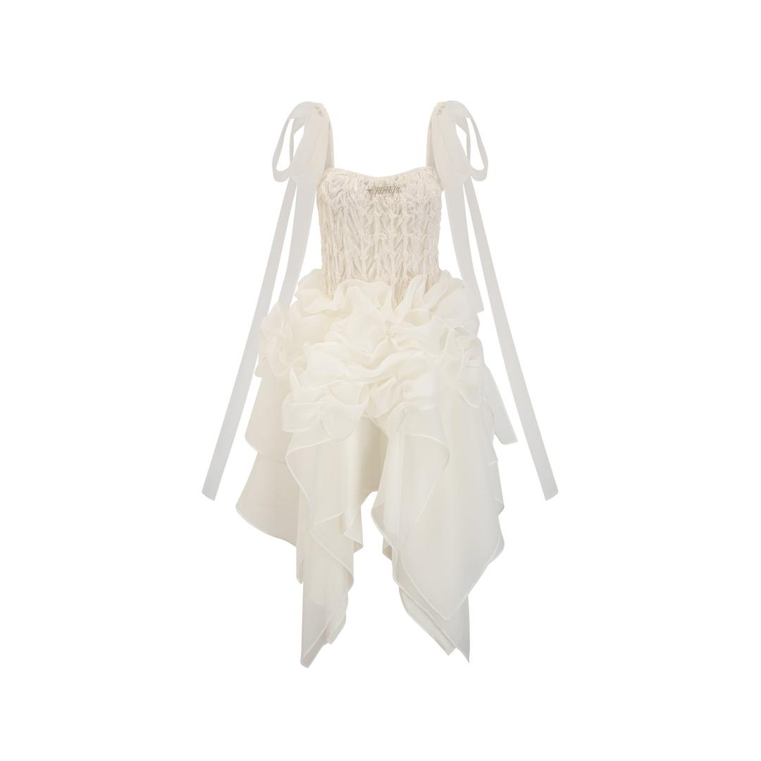 Beige Texture Sling Princess Dress With Gauze - S
