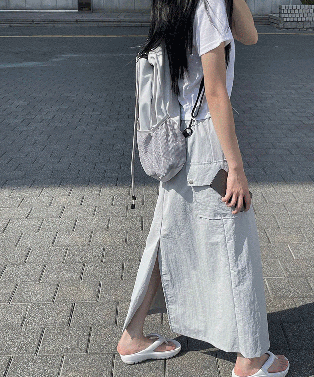 미르 나일론 카고 롱 스커트