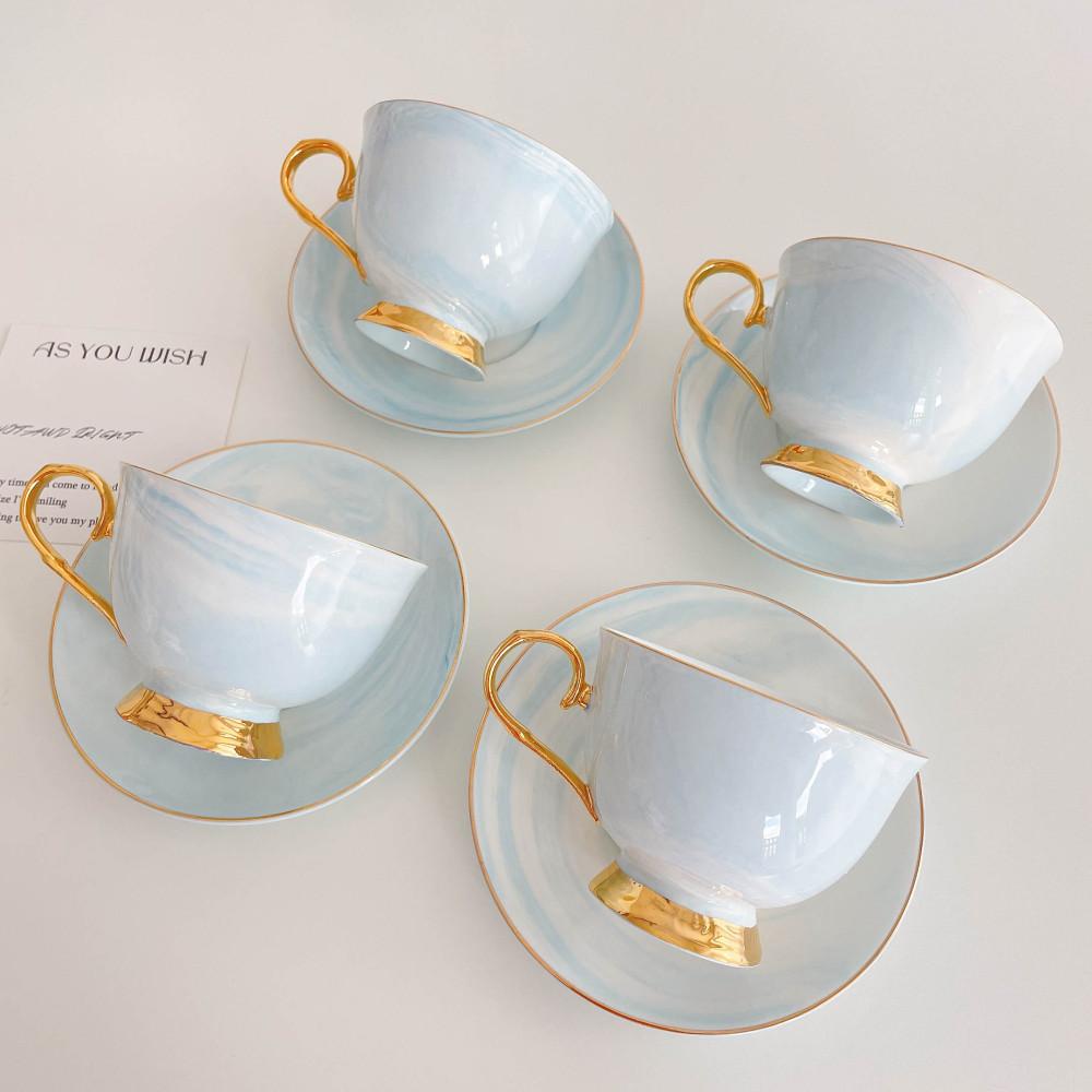 (B급)나이스로망 ﻿북유럽 골드링 마블 찻잔세트 귀여운 커피잔 컵 세트 소서  225ml