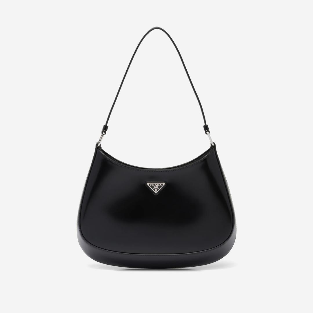Prada Cleo Brushed Leather Shoulder Bag Black