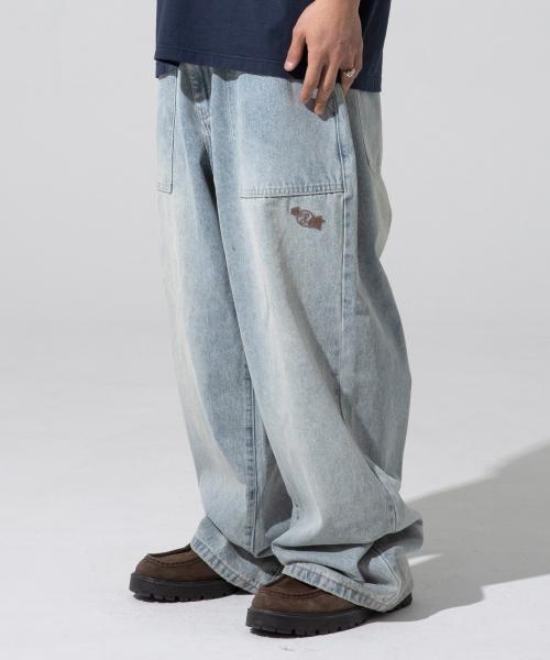 XP270 클로버 퍼티그 와이드 벌룬 데님 팬츠 (LIGHT BLUE)