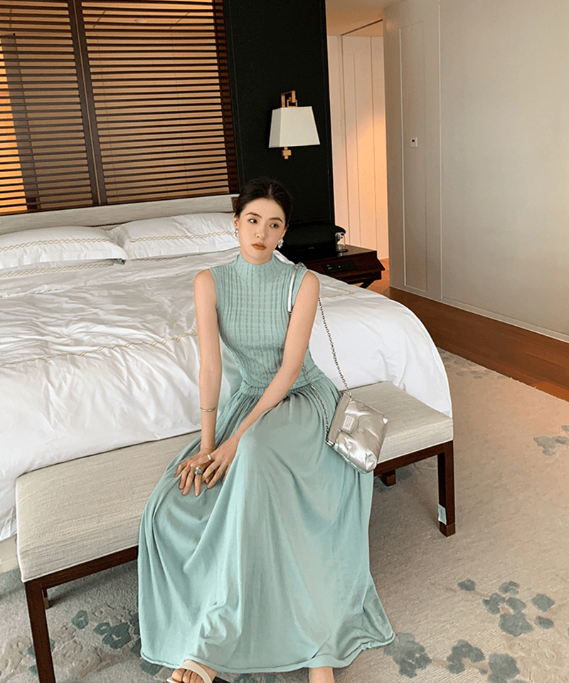 아세테이트 하이텍탑 롱스커트 세트 (개별선택)