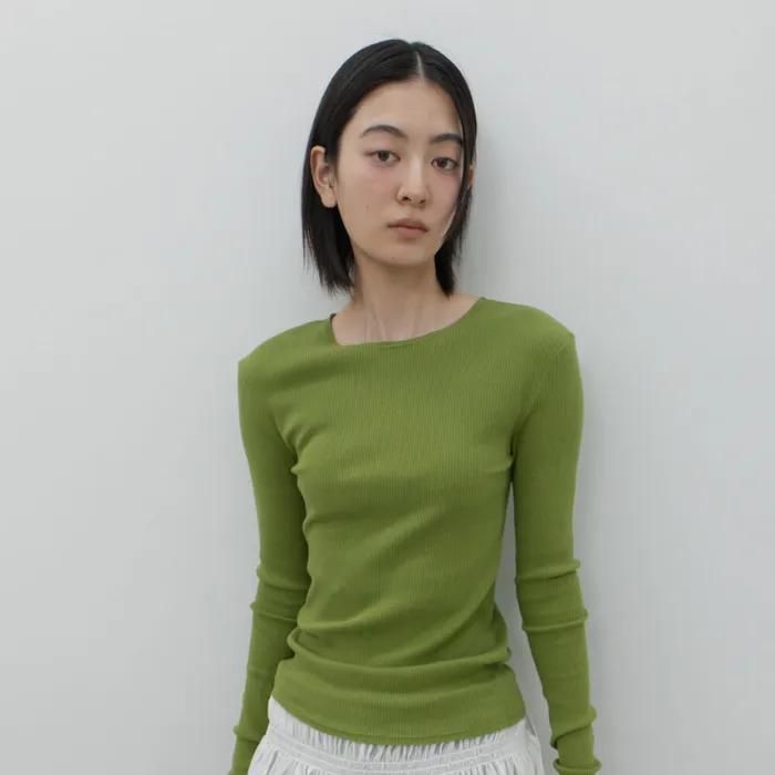 RIBBED BACK BUTTON TOP / GREEN