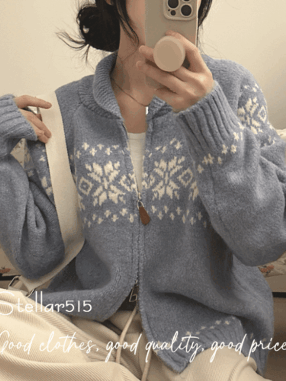 인기 연말룩 눈꽃 노르딕 집업 가디건(3color)