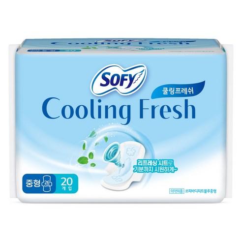쏘피 쿨링 프레쉬 생리대 날개형, 중형, 20개입, 1팩