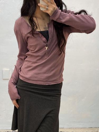 American Eagle purple henley ribbed t-shirt#