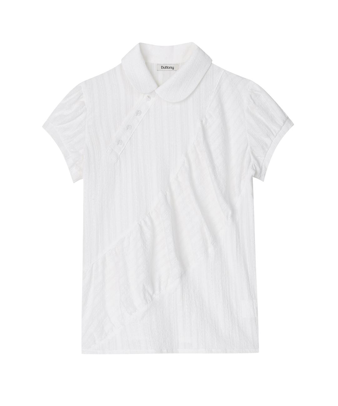 SHIRRING COLLAR SHORT SLEEVE SHIRT (IVORY)