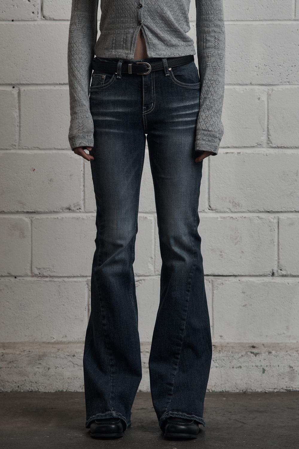 BRUSH CAT WASHING DENIM PANTS BLUE