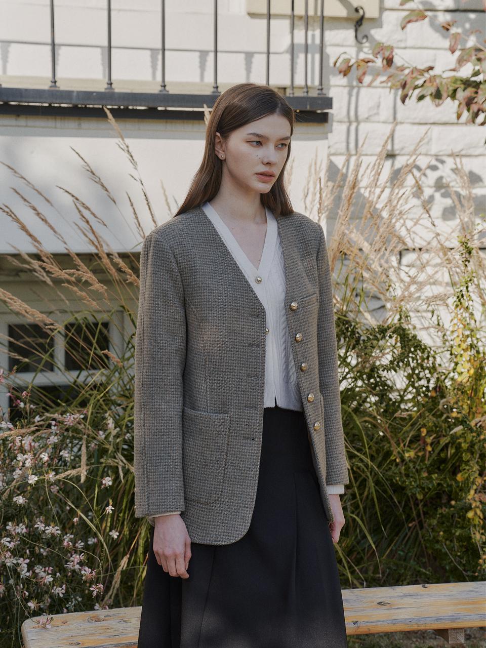 카라리스 울 하프 코트 자켓_Khaki