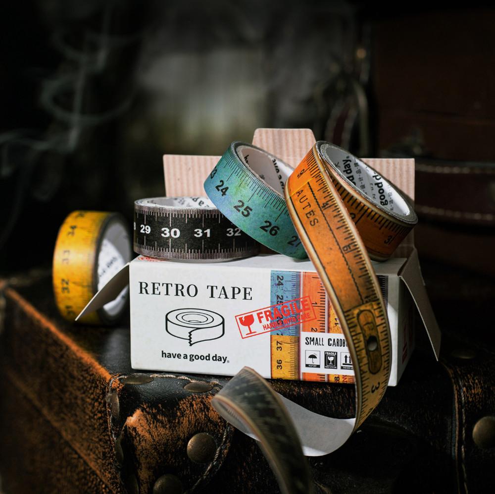 정크저널 레트로 빈티지 줄자 단추 패턴 다꾸 마스킹테이프 4개 세트