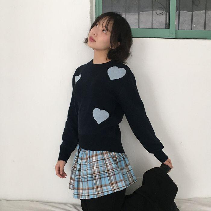 3 HEART JACQUARD PULLOVER KNIT NAVY