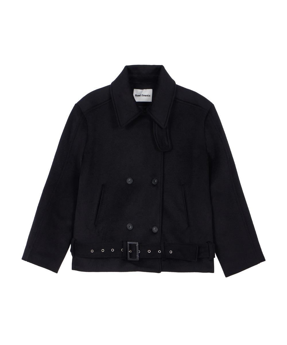 [11/28 예약발송] Belt Half-neck Wool Jacket [Black]