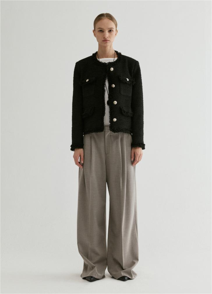 Fringe Tweed Crop Jacket  Black