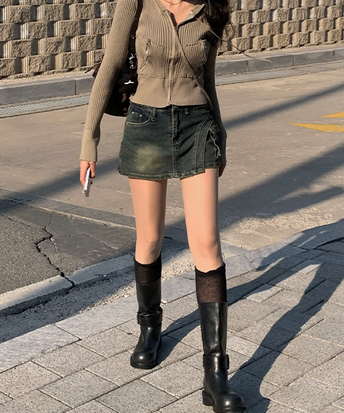 로우키 카고 로우라이즈 데님 스커트 치마 바지 - 1color