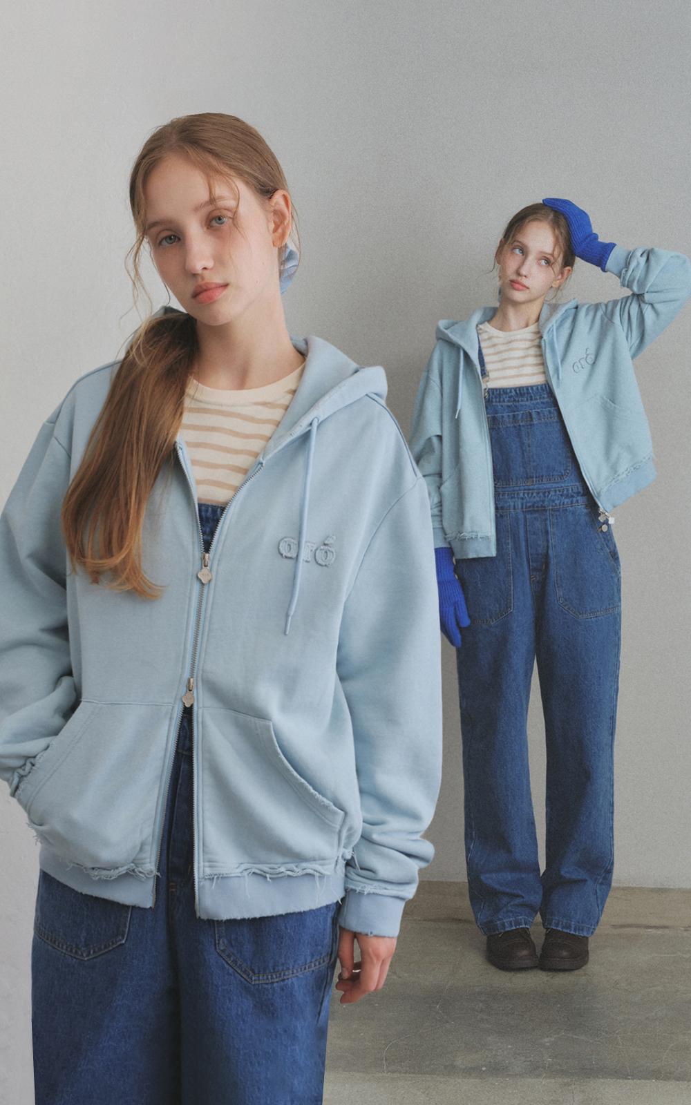 [2-TYPE]어피어 로우 헴 후드집업_Wavy Blue