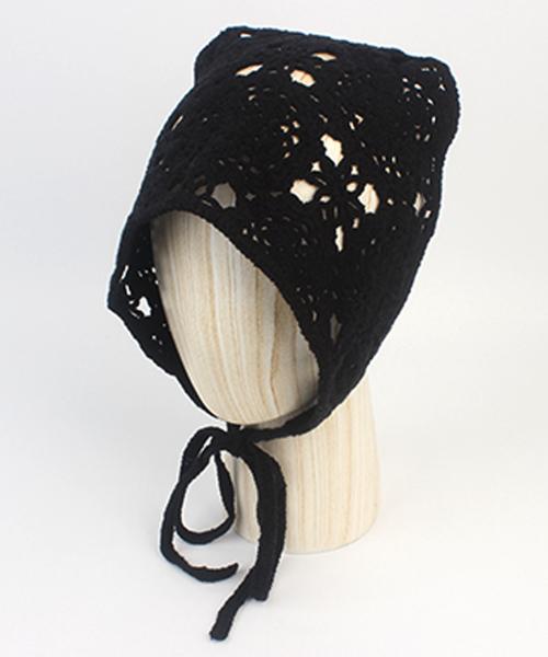 Flower Black Knit Bonnet Hat 보닛햇