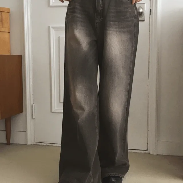 셀른 워싱 데님 롱 와이드 팬츠