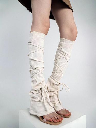 Knitted bootcut lace-up leg Warmers