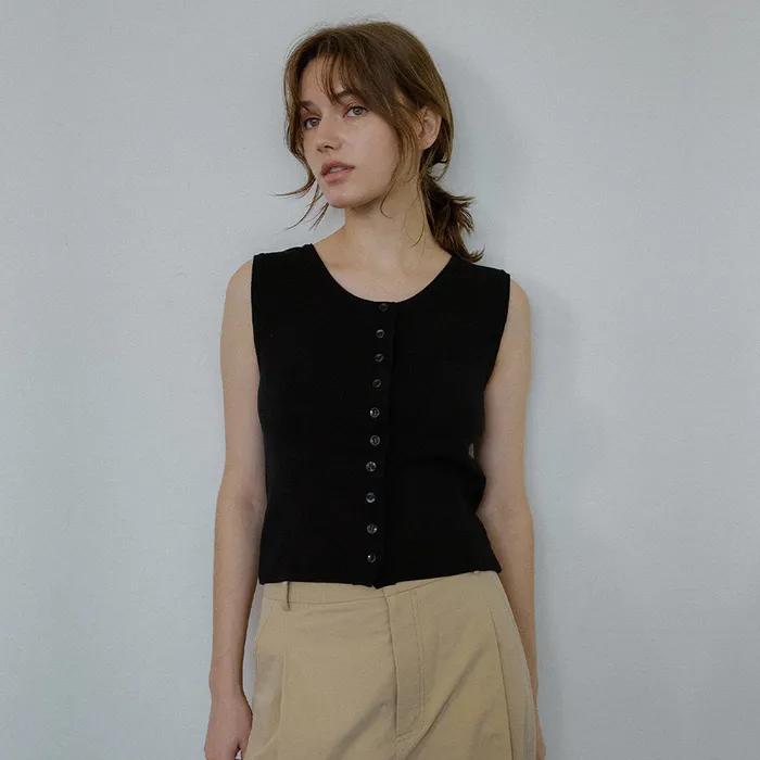 Collin button knit vest - Black