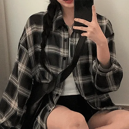 [여름까지!🖤/시원소재] 포지 체크 루즈 여름 남방