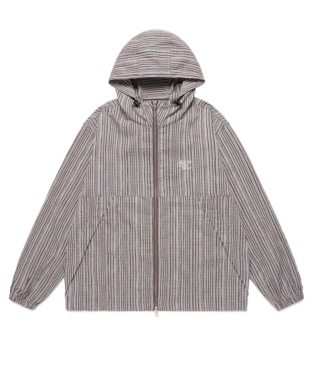 HOODED CHECK WIND BREAKER[BROWN]
