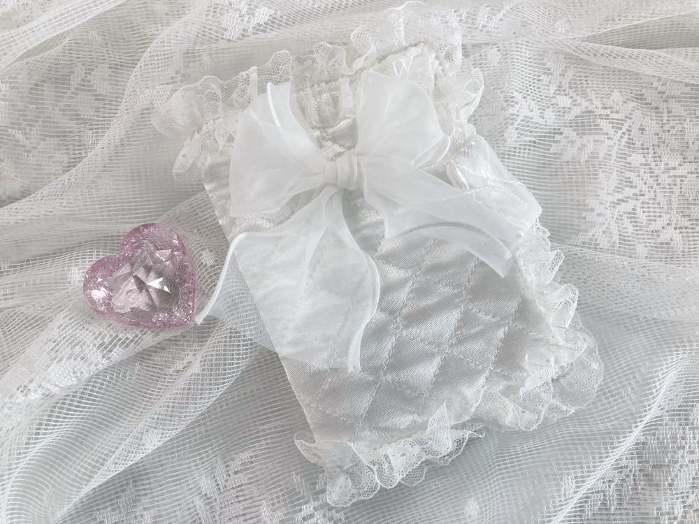 웨딩 마치 하얀 여권 케이스 공단 레이스 순수한 공주풍 패브릭 케이스 흰색 여권지갑